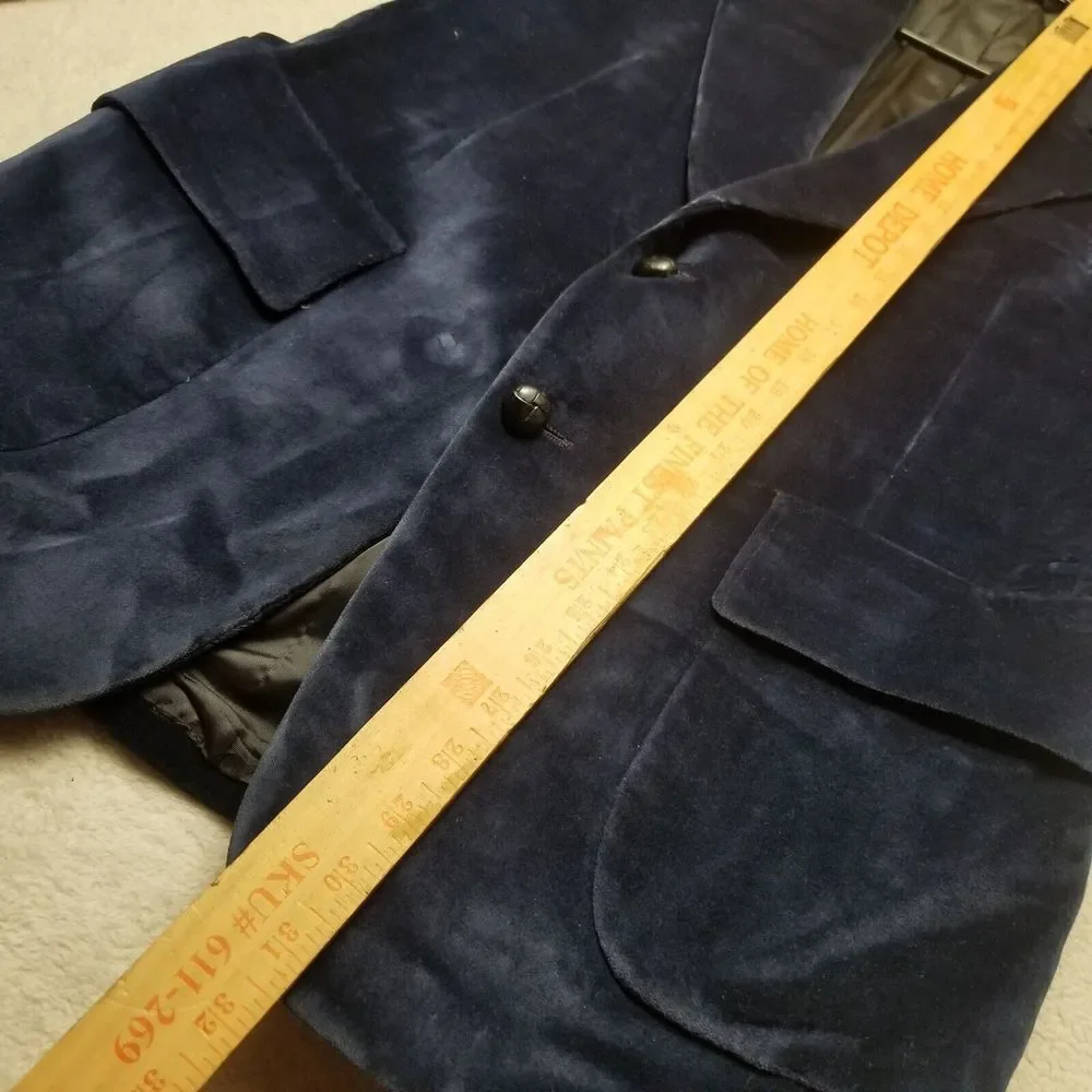 VTG FELT VELOUR Blue Raffleswear SUIT COAT JACKET BLAZER Blue Made‎ In USA